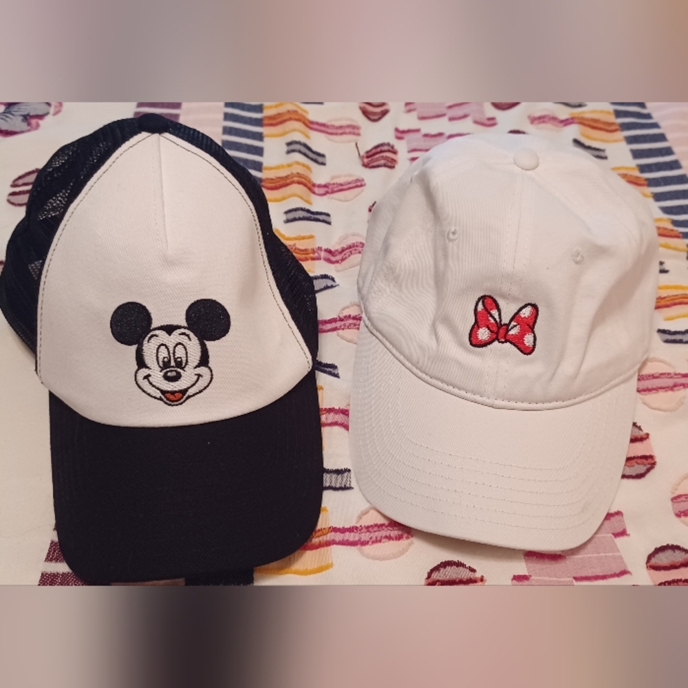 Disney Mickey And Minnie Mouse Adjustable Baseball Caps Lot Of 2